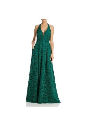 JS Collction Emerald Green Lace Halter Evening Gown Sz. 10